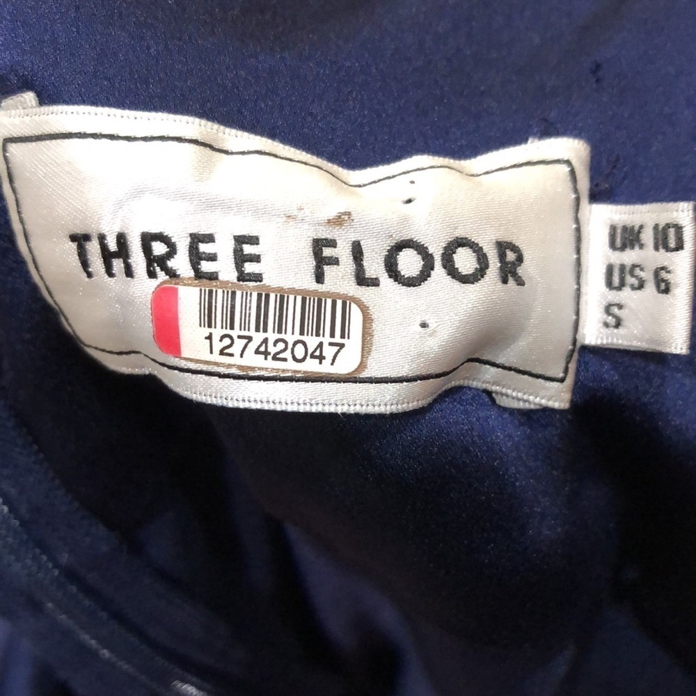 Three Floor Brigitte Jumpsuit Size US 6 Small Navy Blue Satin Ruffle Bell Sleeve - Picture 6 of 11